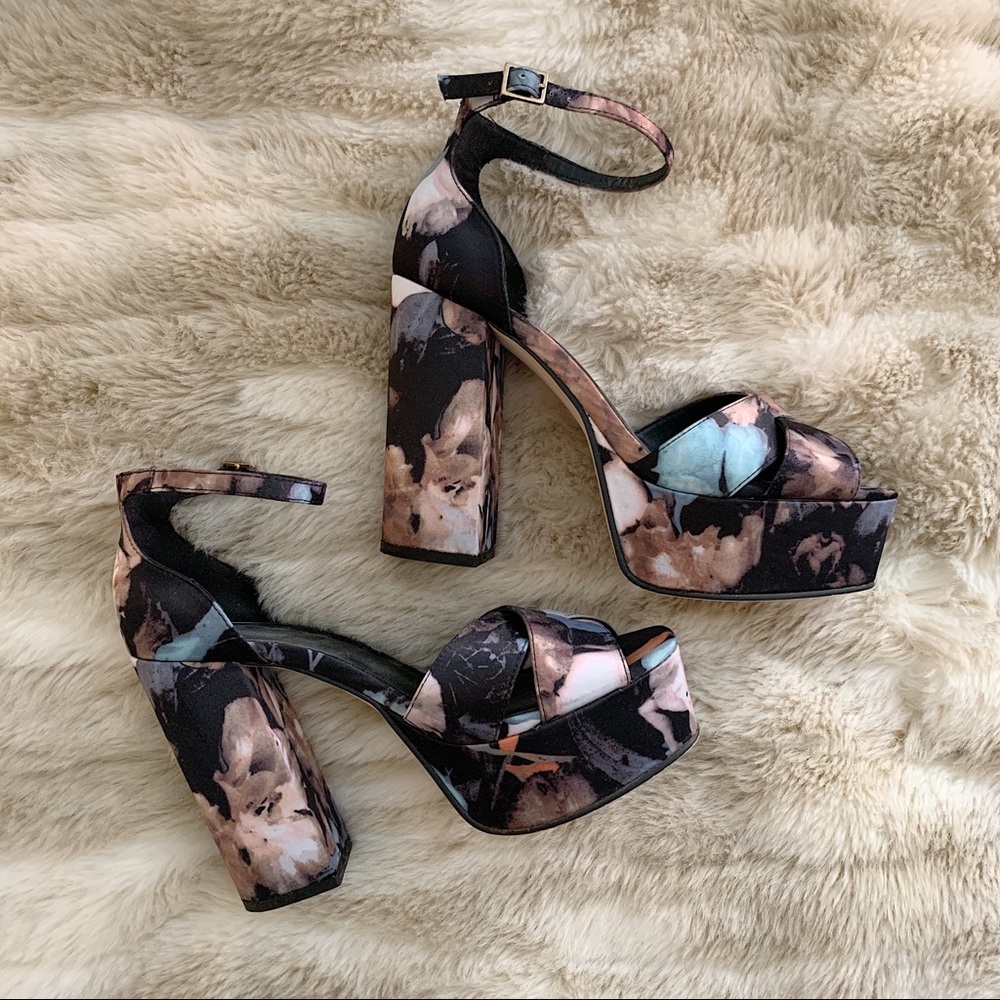 ASOS abstract floral platform heels, size 8/8.5